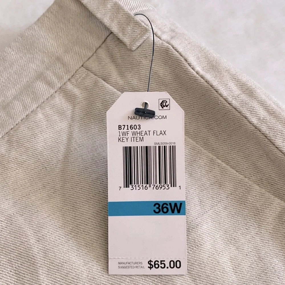{NWT} Nautica | Linen Cotton Blend Classic Fit Flat Front Short Wheat Flax (36) - Picture 7 of 15